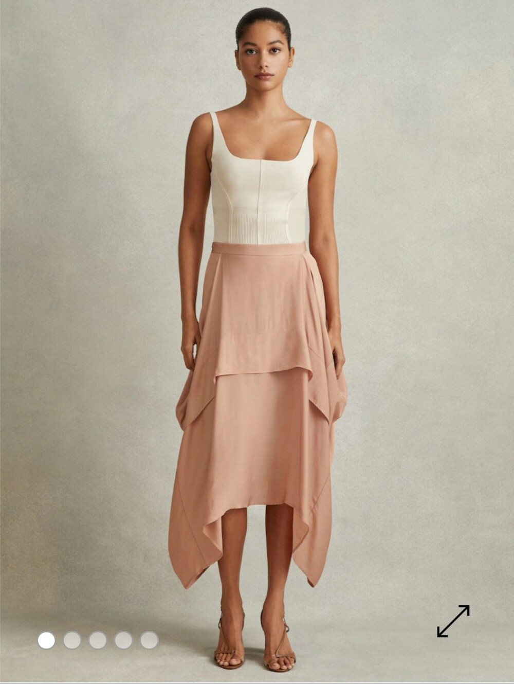 NWT Reiss Draped Dusty Rose Maisie Side Pleat Asymmetric Midi Skirt Size 6 $168